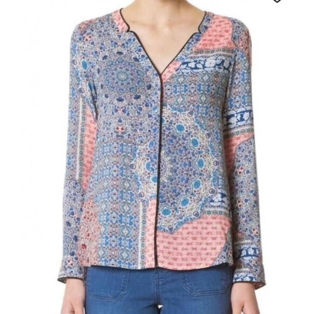 Sanctuary Market Cafe Mixed Floral Paisley Viscose Hidden Button Up‎ Shirt